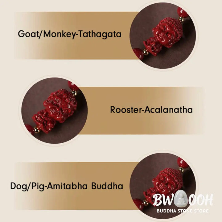 BWOOOH Chinese Zodiac Natal Buddha Cinnabar Amulet Blessing String Bracelet | spiritual healing bracelet