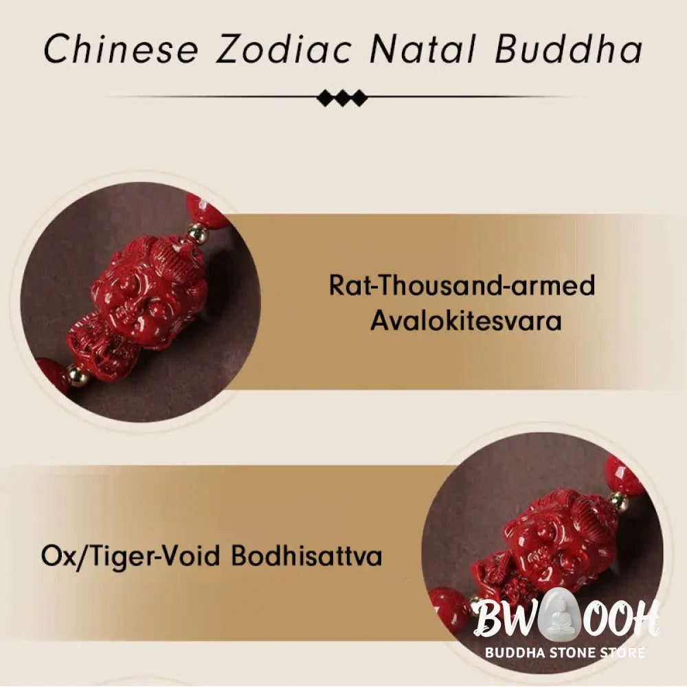 BWOOOH Chinese Zodiac Natal Buddha Cinnabar Amulet Blessing String Bracelet | spiritual healing bracelet