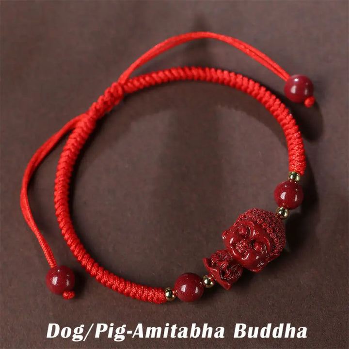 BWOOOH Chinese Zodiac Natal Buddha Cinnabar Amulet Blessing String Bracelet - Dog/Pig-Amitabha Buddha(Wrist