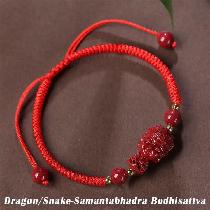 BWOOOH Chinese Zodiac Natal Buddha Cinnabar Amulet Blessing String Bracelet - Dragon/Snake-Samantabhadra