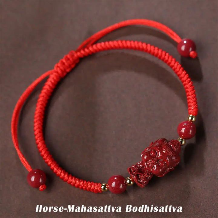 BWOOOH Chinese Zodiac Natal Buddha Cinnabar Amulet Blessing String Bracelet - Horse-Mahasattva Bodhisattva(Wrist