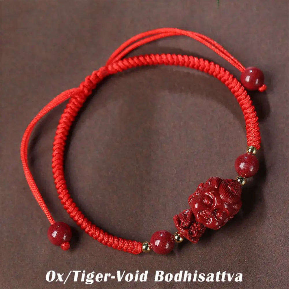 BWOOOH Chinese Zodiac Natal Buddha Cinnabar Amulet Blessing String Bracelet - Ox/Tiger-Void Bodhisattva(Wrist