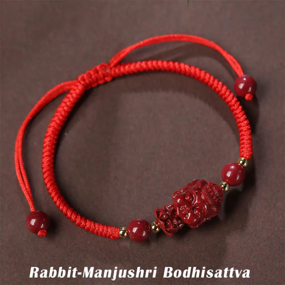 BWOOOH Chinese Zodiac Natal Buddha Cinnabar Amulet Blessing String Bracelet - Rabbit-Manjushri Bodhisattva(Wrist