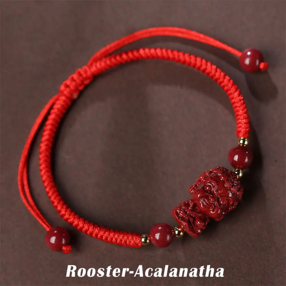 BWOOOH Chinese Zodiac Natal Buddha Cinnabar Amulet Blessing String Bracelet - Rooster-Acalanatha(Wrist