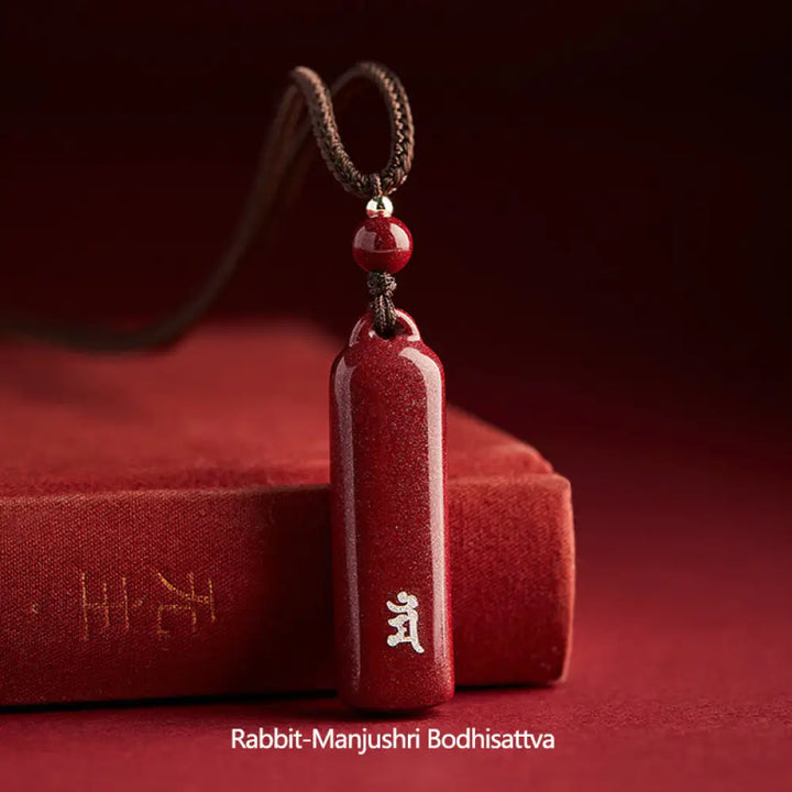 BWOOOH Chinese Zodiac Natal Buddha Cinnabar Amulet Protection String Necklace Pendant, 12x42mm pendant, 6mm beads, 54cm string. Handcrafted talisman for spiritual balance and warding off evil. - View 12