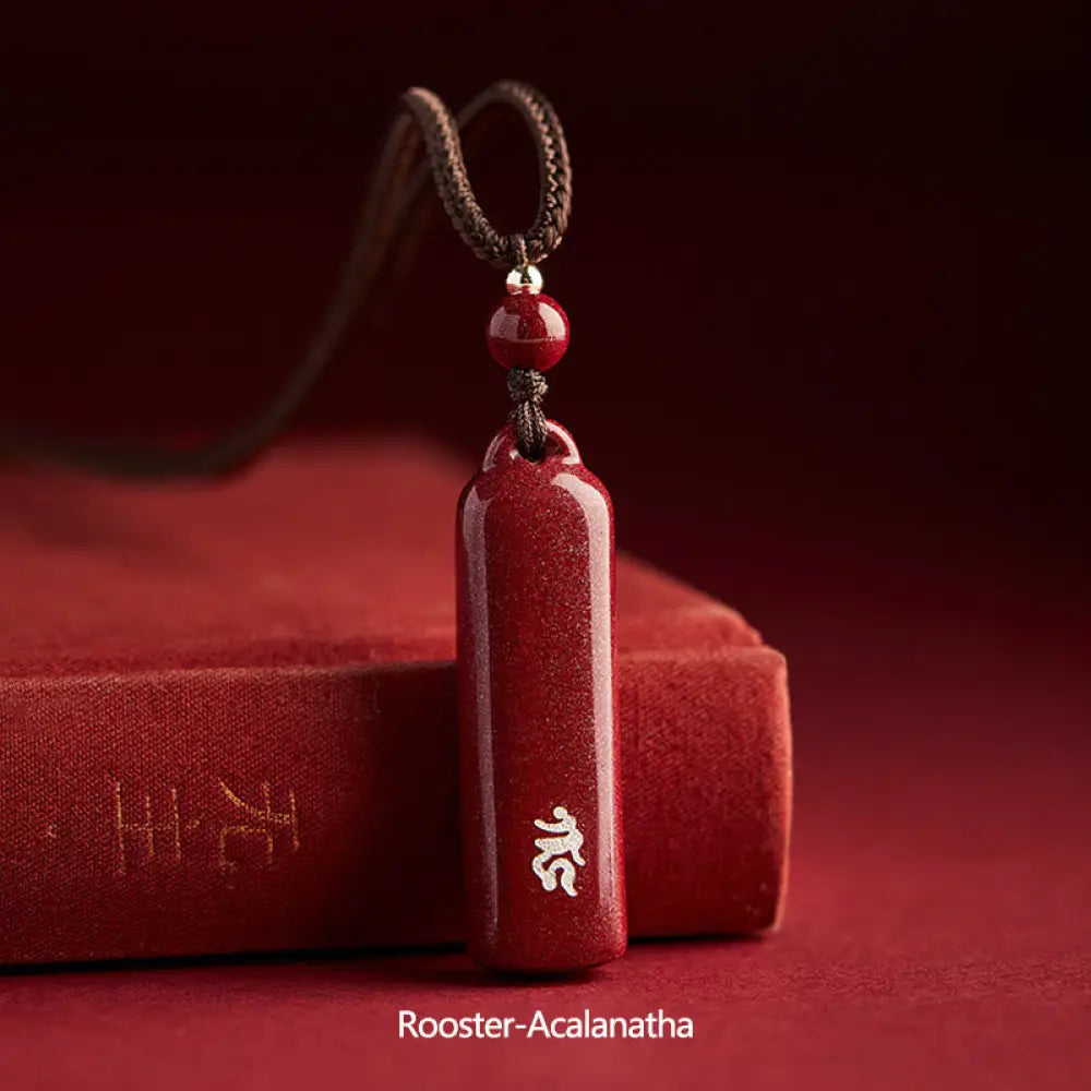 BWOOOH Chinese Zodiac Natal Buddha Cinnabar Amulet Protection String Necklace Pendant, 12x42mm pendant, 6mm beads, 54cm string. Handcrafted talisman for spiritual balance and warding off evil. - View 16