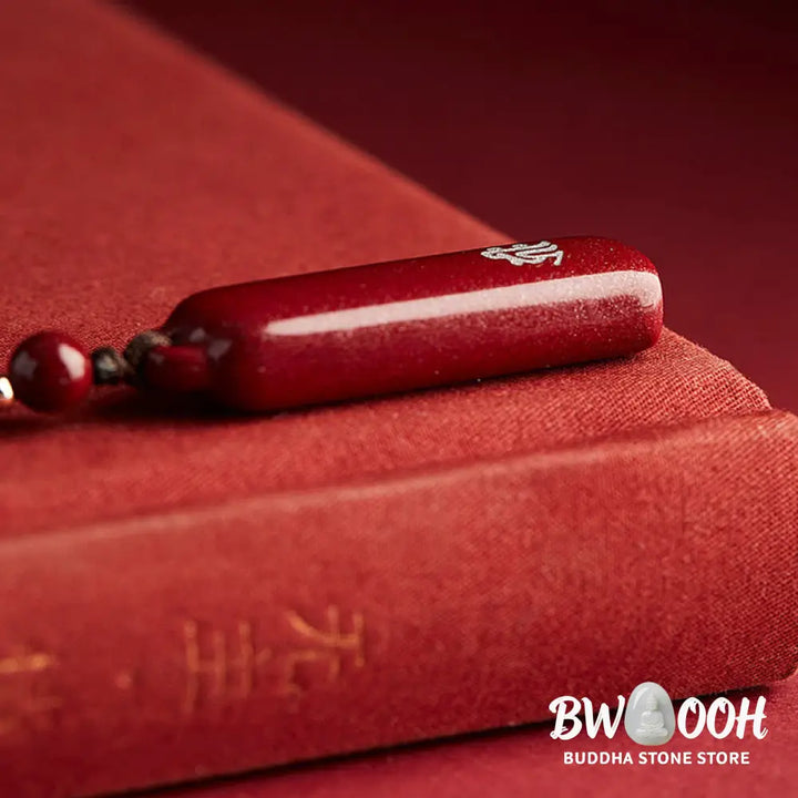 BWOOOH Chinese Zodiac Natal Buddha Cinnabar Amulet Protection String Necklace Pendant, 12x42mm pendant, 6mm beads, 54cm string. Handcrafted talisman for spiritual balance and warding off evil. - View 5