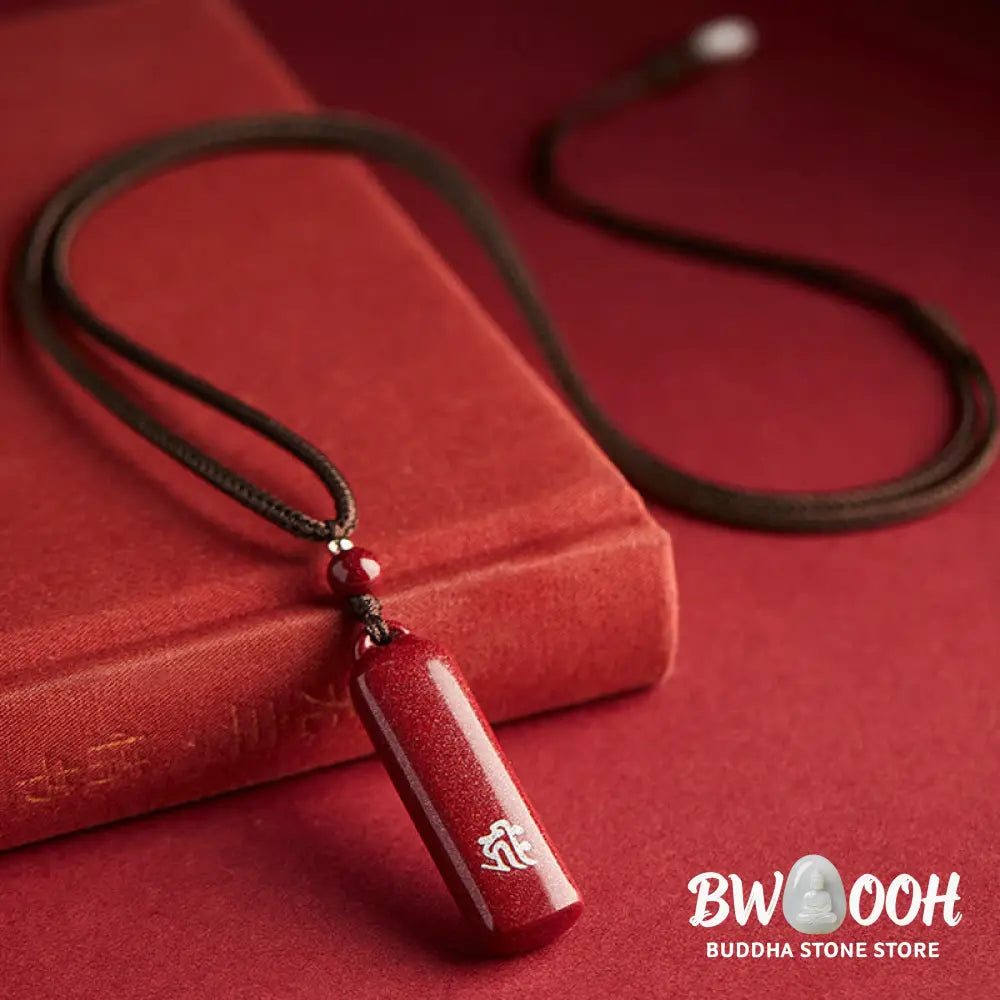 BWOOOH Chinese Zodiac Natal Buddha Cinnabar Amulet Protection String Necklace Pendant, 12x42mm pendant, 6mm beads, 54cm string. Handcrafted talisman for spiritual balance and warding off evil. - View 4