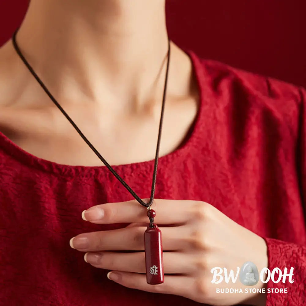 BWOOOH Chinese Zodiac Natal Buddha Cinnabar Amulet Protection String Necklace Pendant, 12x42mm pendant, 6mm beads, 54cm string. Handcrafted talisman for spiritual balance and warding off evil. - View 2