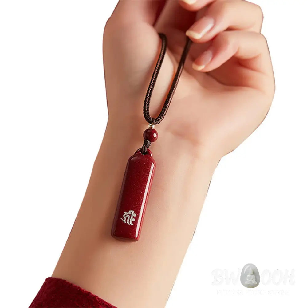 BWOOOH Chinese Zodiac Natal Buddha Cinnabar Amulet Protection String Necklace Pendant, 12x42mm pendant, 6mm beads, 54cm string. Handcrafted talisman for spiritual balance and warding off evil. - View 10