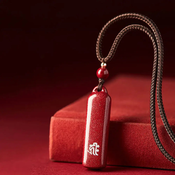 BWOOOH Chinese Zodiac Natal Buddha Cinnabar Amulet Protection String Necklace Pendant, 12x42mm pendant, 6mm beads, 54cm string. Handcrafted talisman for spiritual balance and warding off evil.