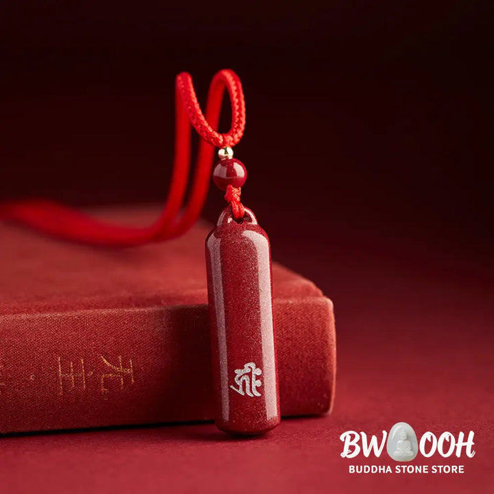 BWOOOH Chinese Zodiac Natal Buddha Cinnabar Amulet Protection String Necklace Pendant, 12x42mm pendant, 6mm beads, 54cm string. Handcrafted talisman for spiritual balance and warding off evil. - View 21