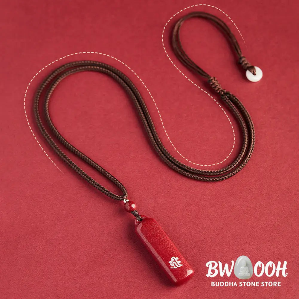 BWOOOH Chinese Zodiac Natal Buddha Cinnabar Amulet Protection String Necklace Pendant, 12x42mm pendant, 6mm beads, 54cm string. Handcrafted talisman for spiritual balance and warding off evil. - View 7