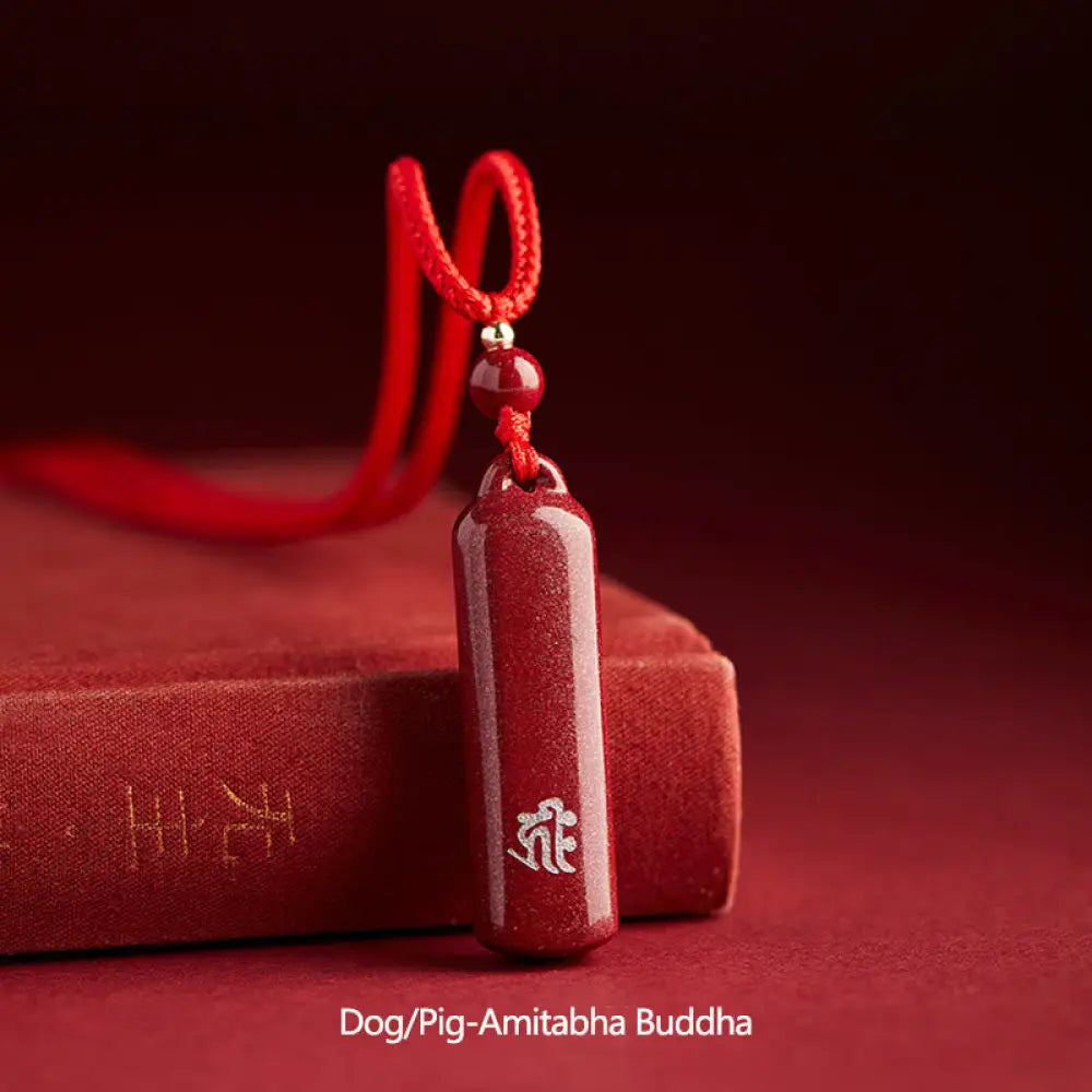 BWOOOH Chinese Zodiac Natal Buddha Cinnabar Amulet Protection String Necklace Pendant, 12x42mm pendant, 6mm beads, 54cm string. Handcrafted talisman for spiritual balance and warding off evil. - View 28