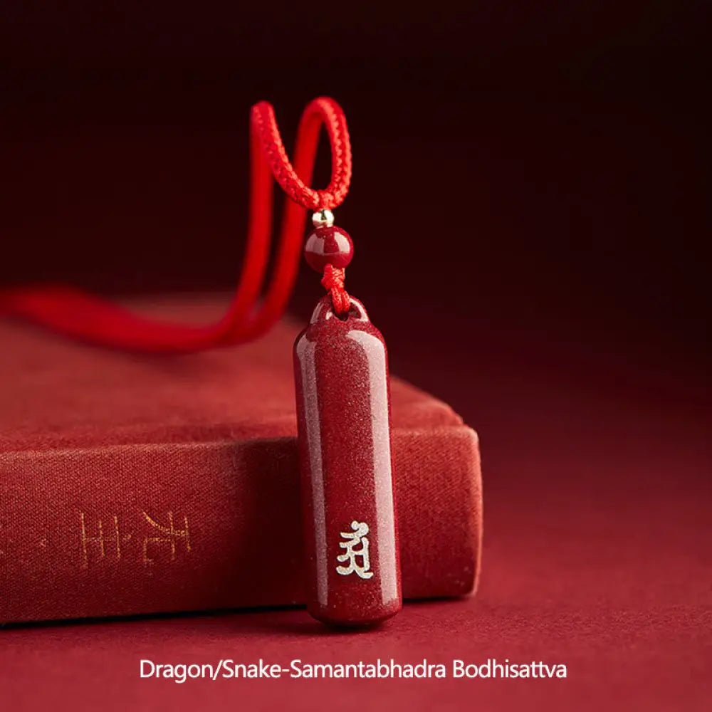 BWOOOH Chinese Zodiac Natal Buddha Cinnabar Amulet Protection String Necklace Pendant, 12x42mm pendant, 6mm beads, 54cm string. Handcrafted talisman for spiritual balance and warding off evil. - View 24