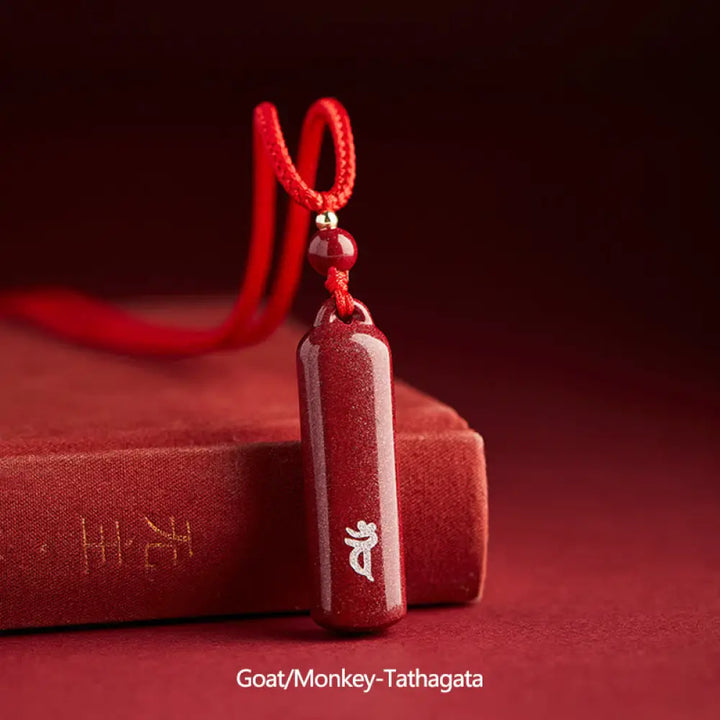 BWOOOH Chinese Zodiac Natal Buddha Cinnabar Amulet Protection String Necklace Pendant, 12x42mm pendant, 6mm beads, 54cm string. Handcrafted talisman for spiritual balance and warding off evil. - View 26