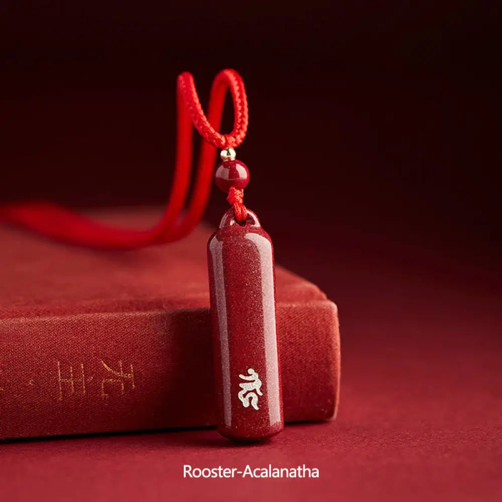 BWOOOH Chinese Zodiac Natal Buddha Cinnabar Amulet Protection String Necklace Pendant, 12x42mm pendant, 6mm beads, 54cm string. Handcrafted talisman for spiritual balance and warding off evil. - View 27