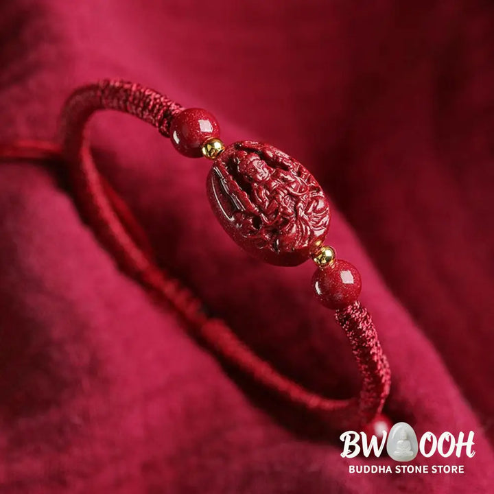 Buddha Stones Chinese Zodiac Natal Buddha Cinnabar Keep Away Evil Spirits Rope Bracelet - BWOOOH - Bracelet