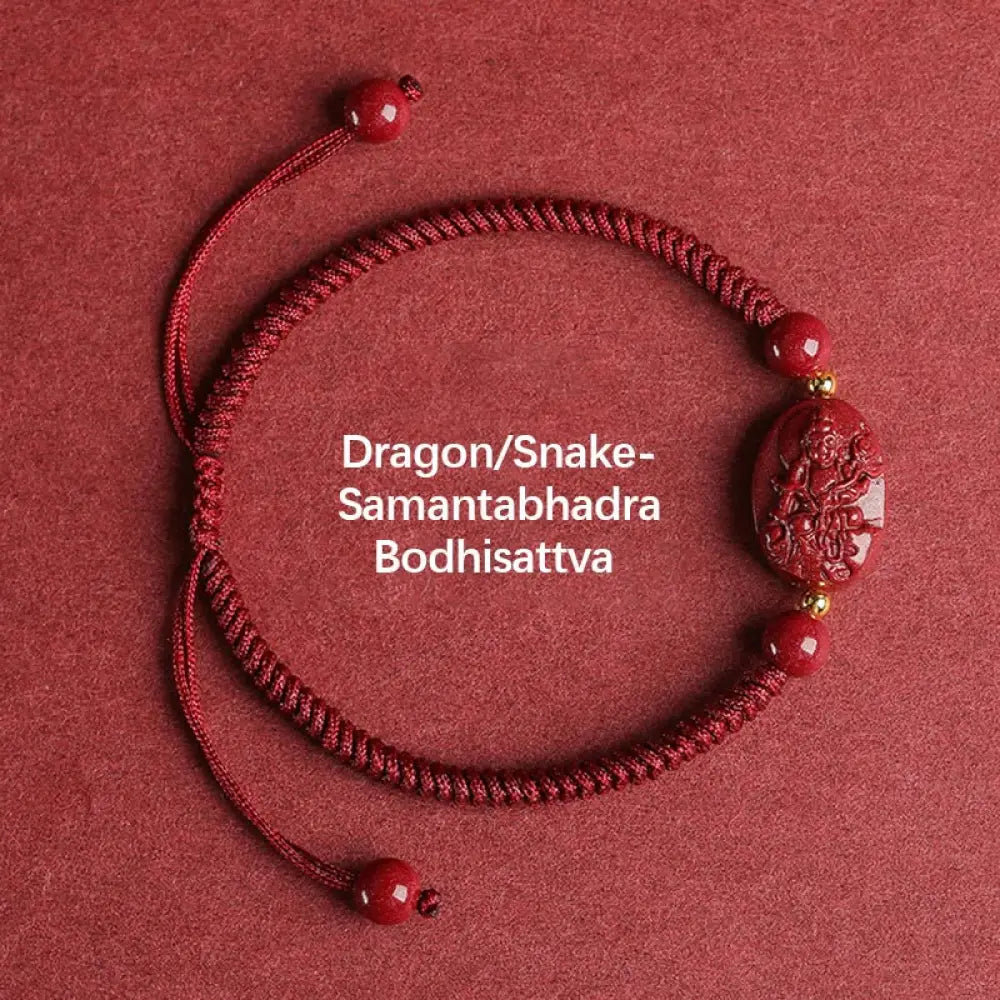 Buddha Stones Chinese Zodiac Natal Buddha Cinnabar Keep Away Evil Spirits Rope Bracelet - BWOOOH