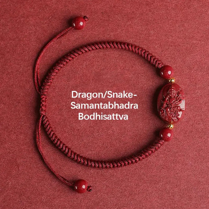 Buddha Stones Chinese Zodiac Natal Buddha Cinnabar Keep Away Evil Spirits Rope Bracelet - BWOOOH