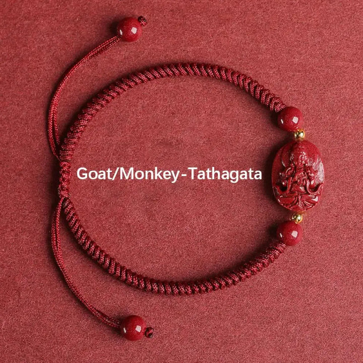 BWOOOH Chinese Zodiac Natal Buddha Cinnabar Keep Away Evil Spirits Rope Bracelet - BWOOOH
