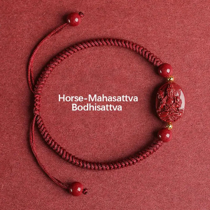 Buddha Stones Chinese Zodiac Natal Buddha Cinnabar Keep Away Evil Spirits Rope Bracelet - BWOOOH - Horse-Mahasattva