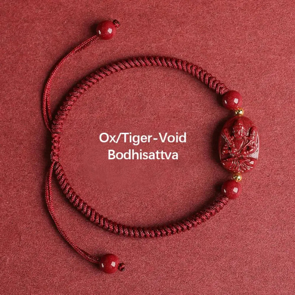 Buddha Stones Chinese Zodiac Natal Buddha Cinnabar Keep Away Evil Spirits Rope Bracelet - BWOOOH - Ox/Tiger-Void