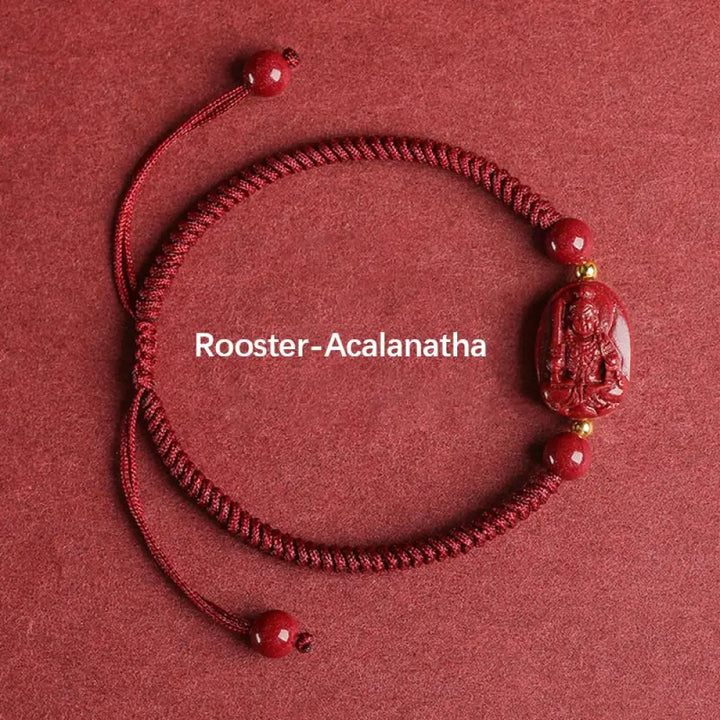 Buddha Stones Chinese Zodiac Natal Buddha Cinnabar Keep Away Evil Spirits Rope Bracelet - BWOOOH - Rooster-Acalanatha