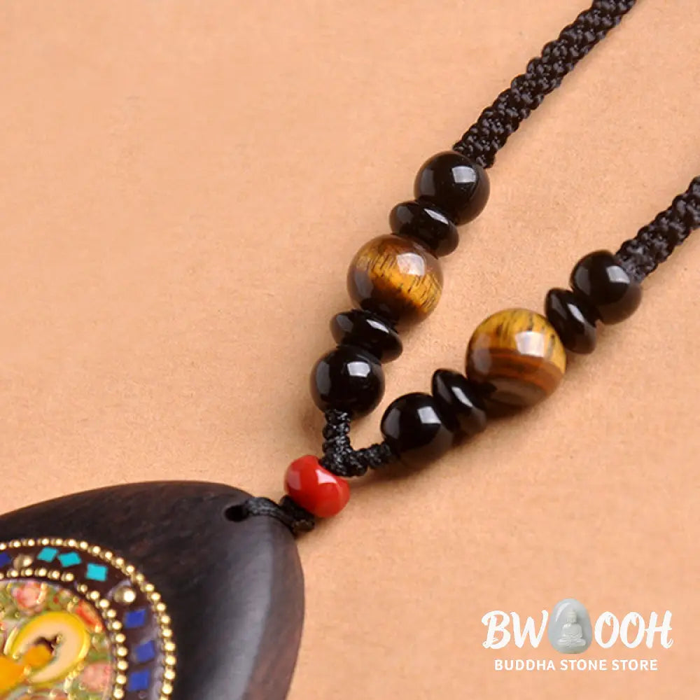 Buddha Stones Chinese Zodiac Natal Buddha Ebony Wood Tiger Eye Black Onyx Calm Necklace Pendants - BWOOOH - Necklaces &amp;
