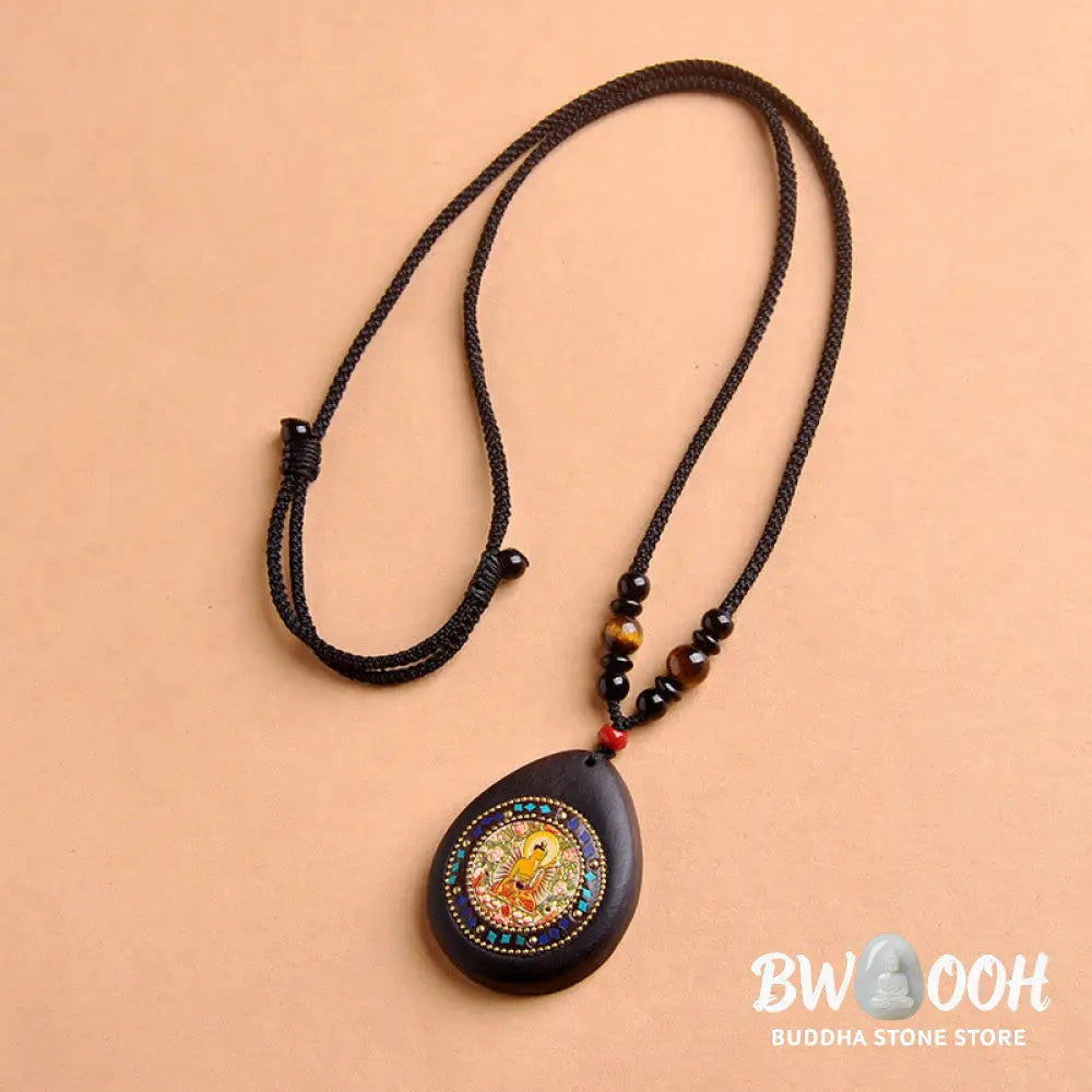 Buddha Stones Chinese Zodiac Natal Buddha Ebony Wood Tiger Eye Black Onyx Calm Necklace Pendants - BWOOOH - Necklaces &amp;