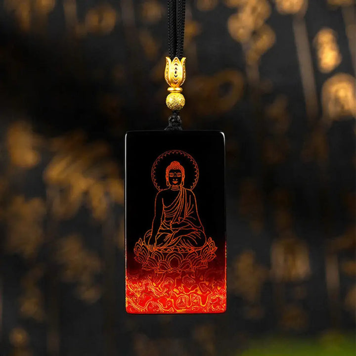 Buddha Stones Chinese Zodiac Natal Buddha Fu Character Lacquer Craft Sandalwood Pendant Necklace - BWOOOH