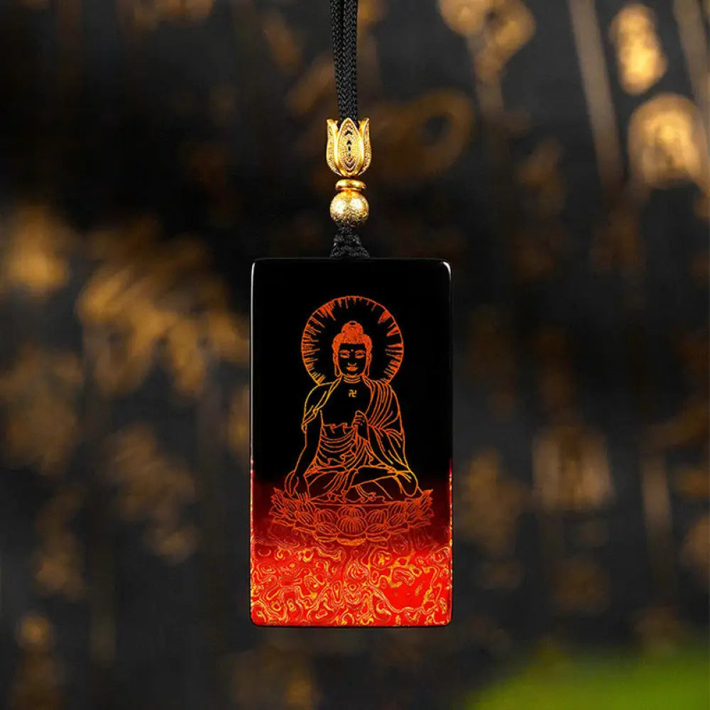 Buddha Stones Chinese Zodiac Natal Buddha Fu Character Lacquer Craft Sandalwood Pendant Necklace - BWOOOH