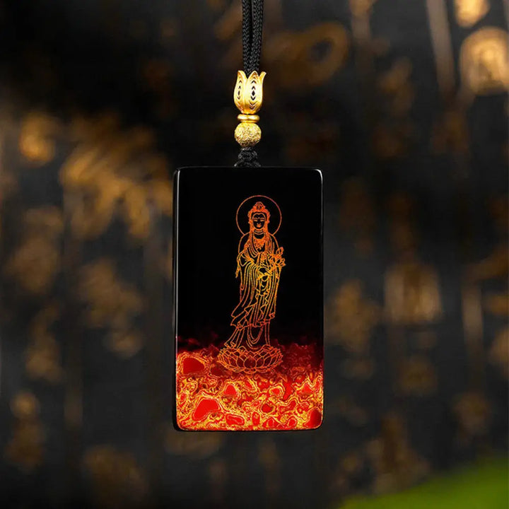 Buddha Stones Chinese Zodiac Natal Buddha Fu Character Lacquer Craft Sandalwood Pendant Necklace - BWOOOH