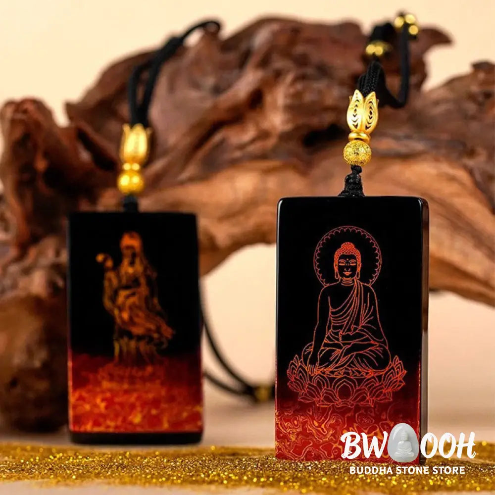 Buddha Stones Chinese Zodiac Natal Buddha Fu Character Lacquer Craft Sandalwood Pendant Necklace - BWOOOH - Necklaces &amp;