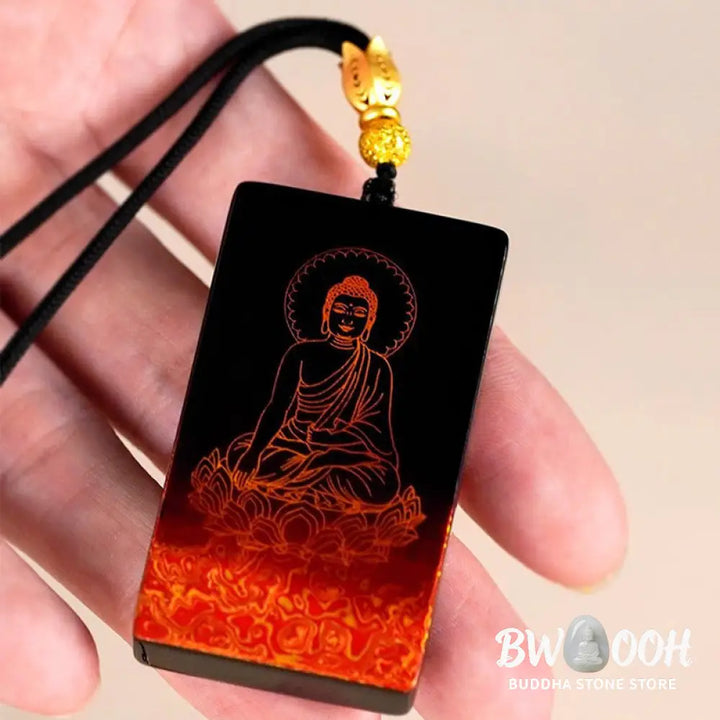 Buddha Stones Chinese Zodiac Natal Buddha Fu Character Lacquer Craft Sandalwood Pendant Necklace - BWOOOH - Necklaces &amp;