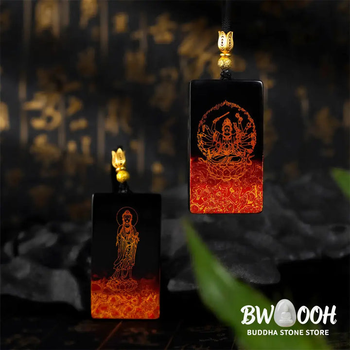 Buddha Stones Chinese Zodiac Natal Buddha Fu Character Lacquer Craft Sandalwood Pendant Necklace - BWOOOH - Necklaces &amp;