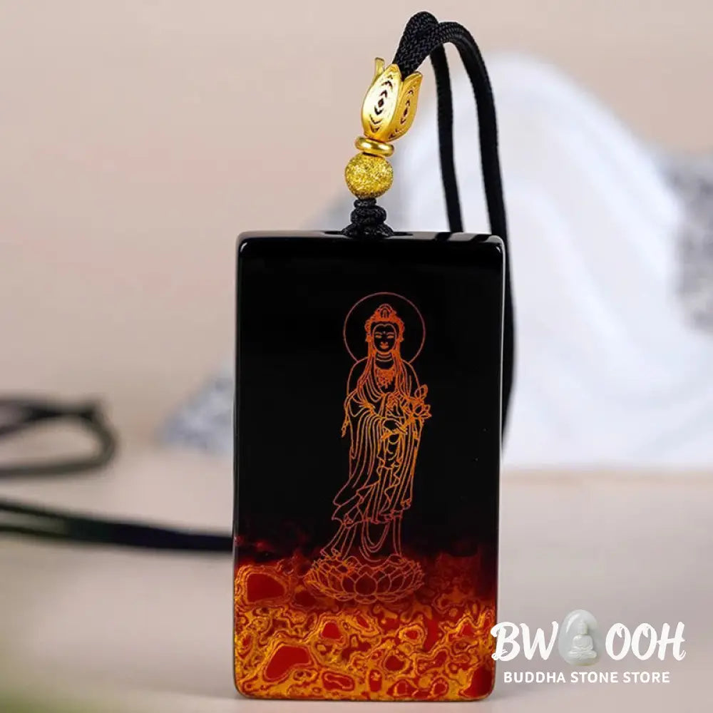 Buddha Stones Chinese Zodiac Natal Buddha Fu Character Lacquer Craft Sandalwood Pendant Necklace - BWOOOH - Necklaces &amp;
