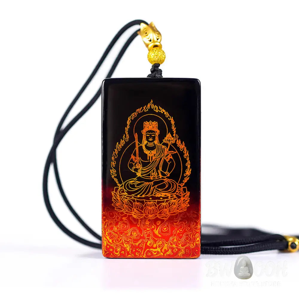 Buddha Stones Chinese Zodiac Natal Buddha Fu Character Lacquer Craft Sandalwood Pendant Necklace - BWOOOH - Necklaces &amp;