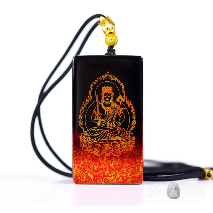 Buddha Stones Chinese Zodiac Natal Buddha Fu Character Lacquer Craft Sandalwood Pendant Necklace - BWOOOH - Necklaces &amp;