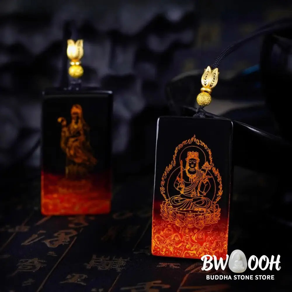 Buddha Stones Chinese Zodiac Natal Buddha Fu Character Lacquer Craft Sandalwood Pendant Necklace - BWOOOH - Necklaces &amp;