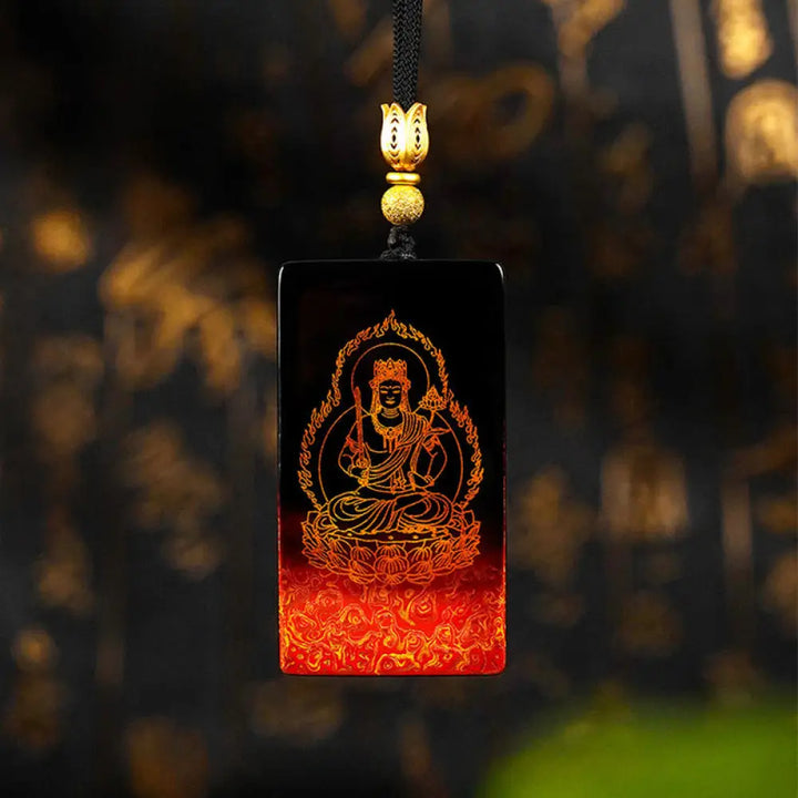 Buddha Stones Chinese Zodiac Natal Buddha Fu Character Lacquer Craft Sandalwood Pendant Necklace - BWOOOH