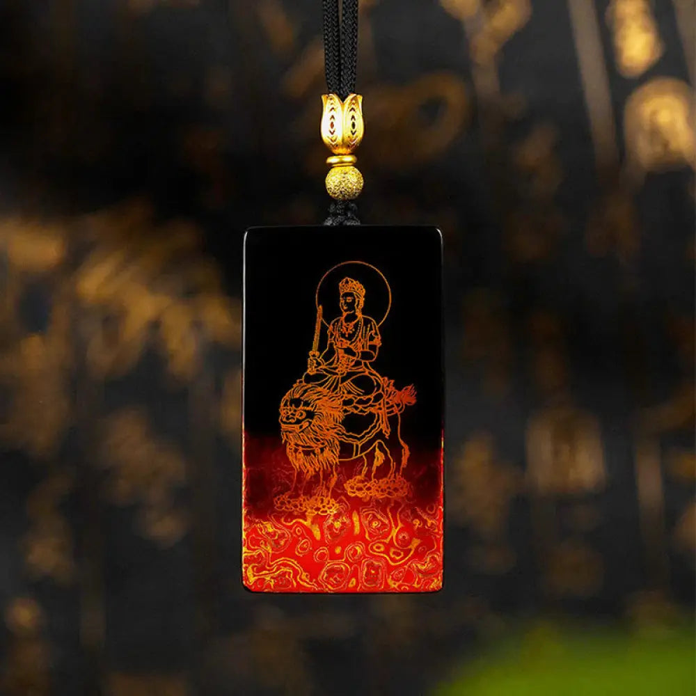 Buddha Stones Chinese Zodiac Natal Buddha Fu Character Lacquer Craft Sandalwood Pendant Necklace - BWOOOH