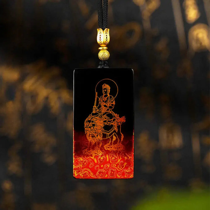 Buddha Stones Chinese Zodiac Natal Buddha Fu Character Lacquer Craft Sandalwood Pendant Necklace - BWOOOH
