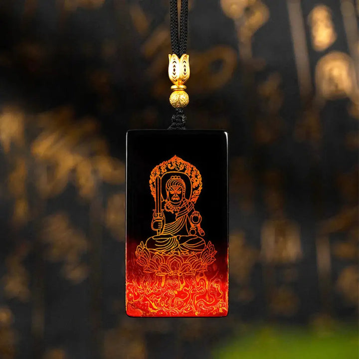 Buddha Stones Chinese Zodiac Natal Buddha Fu Character Lacquer Craft Sandalwood Pendant Necklace - BWOOOH