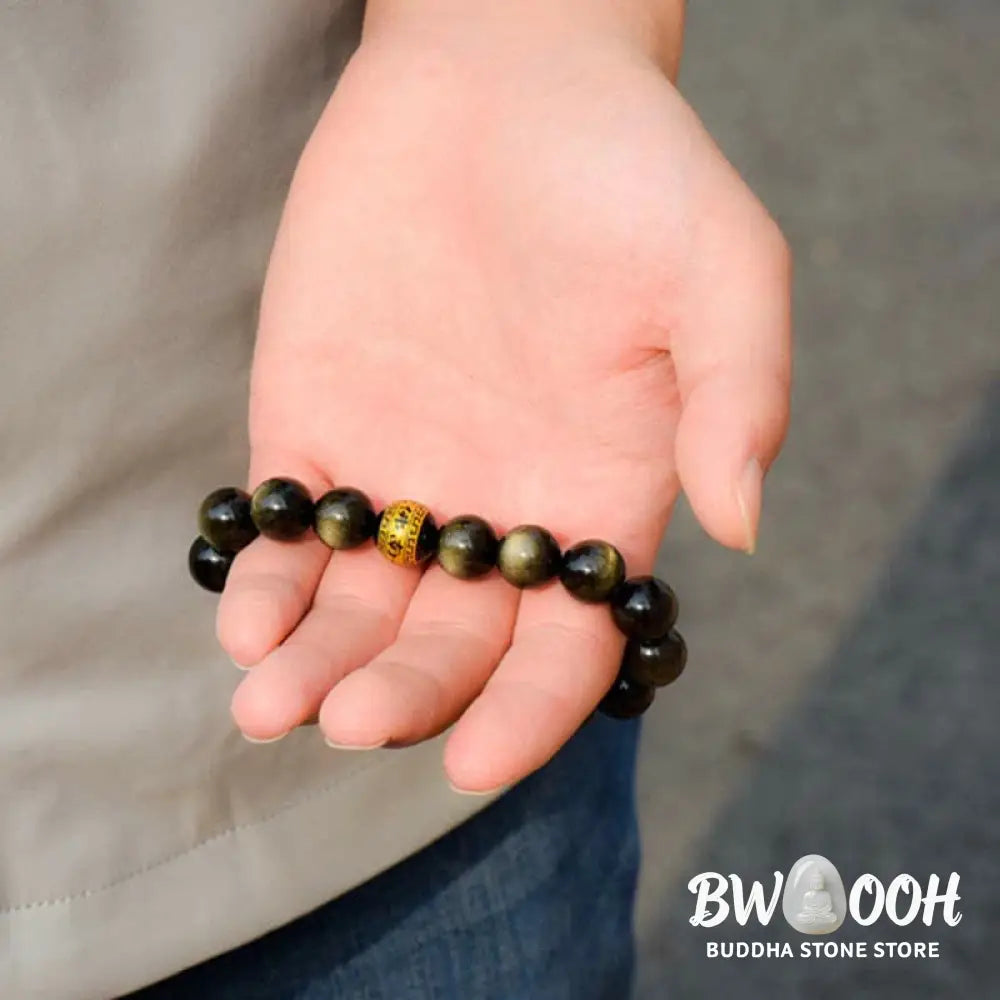 BWOOOH Chinese Zodiac Natal Buddha Gold Sheen Obsidian Wealth Protection Bracelet - Bracelet