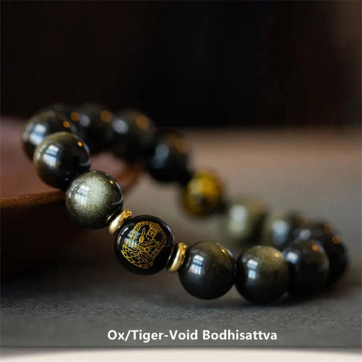 BWOOOH Chinese Zodiac Natal Buddha Gold Sheen Obsidian Wealth Protection Bracelet - Bracelet