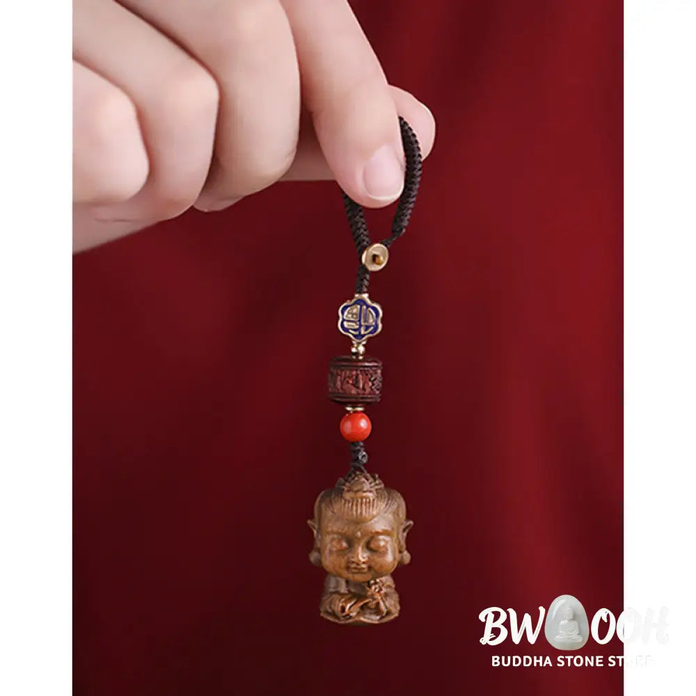 Buddha Stones Chinese Zodiac Natal Buddha Green Sandalwood Om Mani Padme Hum Peace Key Chain - Key Chain