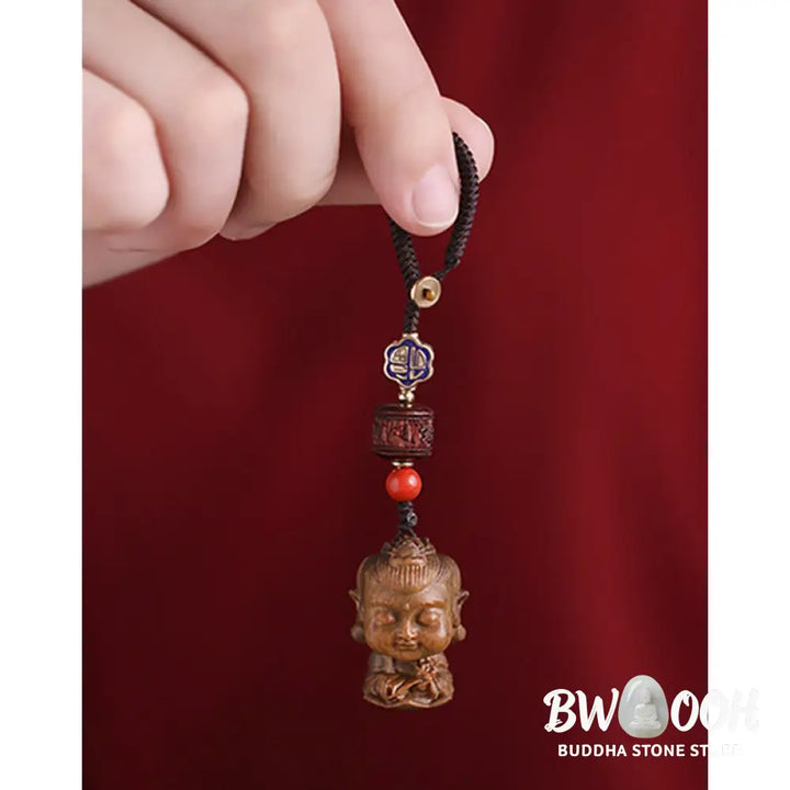 Buddha Stones Chinese Zodiac Natal Buddha Green Sandalwood Om Mani Padme Hum Peace Key Chain - Key Chain