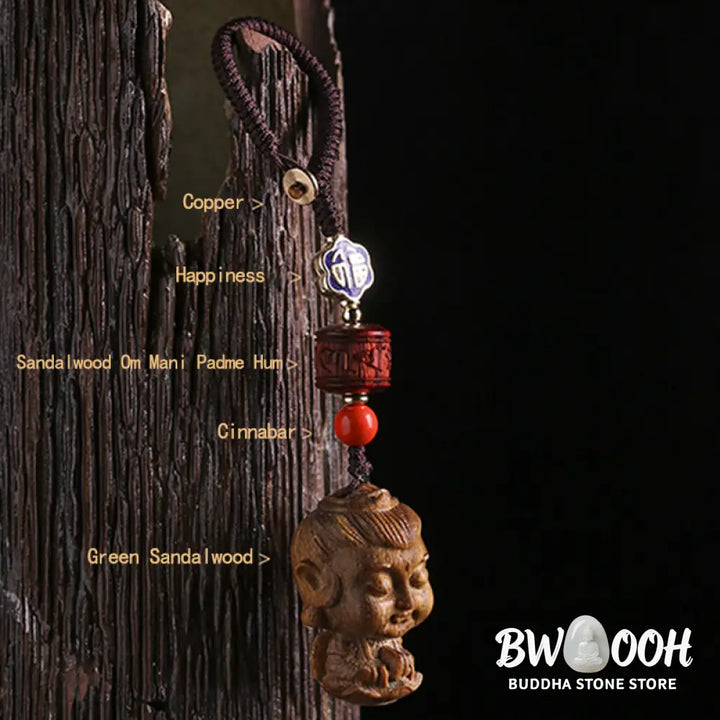 Buddha Stones Chinese Zodiac Natal Buddha Green Sandalwood Om Mani Padme Hum Peace Key Chain - Key Chain