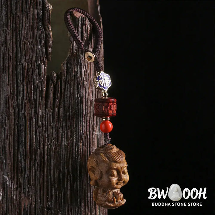 Buddha Stones Chinese Zodiac Natal Buddha Green Sandalwood Om Mani Padme Hum Peace Key Chain - Key Chain